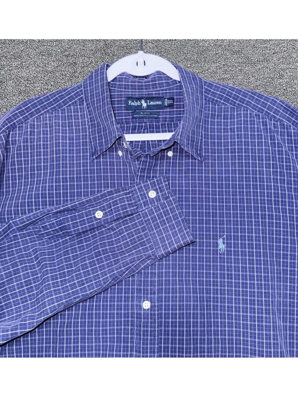 Ralph Lauren Blake Shirt Mens Medium Blue Check Cotton Button Down Long Sleeve